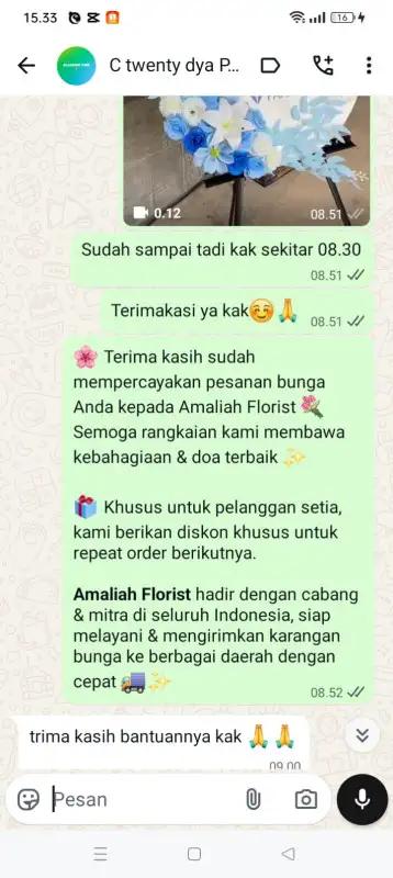 Testimonial krans bunga Bekasi